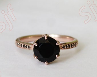 2.35ct, AAA Natural Black Onyx Gemstone Engagement Ring, Vintage Art deco Bridal Black Spinal Ring, Bridal Black Stone Ring, Gift For Woman