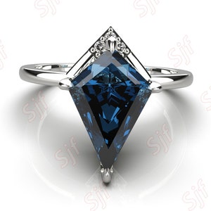 2.95ctW AAA Natural London Blue Topaz Gemstone 925 Sterling Silver Ring Engagement Ring 14K 18K Gold Ring Wedding Ring Topaz Kite Shape Ring