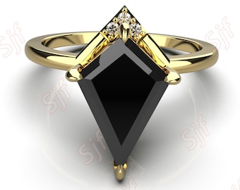 3.10ctW AAA Natural Black Onyx Gemstone 925 Sterling Silver Ring Engagement Ring 14K 18K Gold Rings Wedding Rings Onyx Kite Shape Ring