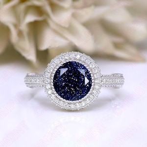 Natural Blue Sandstone Gemstone 14K rose gold plated 925 silver Engagement Ring Art deco Bridal Wedding Blue Sandstone Rings