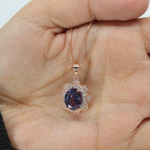 3.40cts Alexandrite Pendant For Women, 18inch Box Chain With Spring Lock Pendant, Antique Pendant,Halo White Moissanite Pendant,Gift For Her