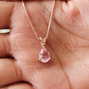 1.55 Cts. Pink Morganite Pendant, Pear Morganite Pendant, 18 Inch box Chain With Spring Lock, Solitaire Pendant, Gift for Mother&#39;s Day
