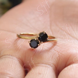 1.36ct Natural Black Onyx Round Shape in 14K Rose Gold Plated Engagement Ring, Vintage Art Deco Bridal Solitaire Ring Women Birthday Gift
