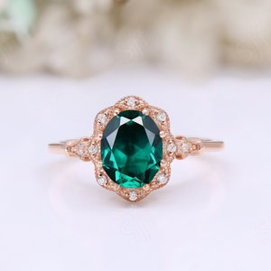 Oval Emerald Engagement Ring Wedding Ring 925 Silver 14K Rose Gold Ring For Bride Promise Ring Birthday Gift Anniversary Gift For Love