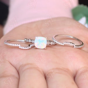 1.20ct, AAA Natürlicher Opal Edelstein Verlobungsring Set, Art-Deco Moissanite Ring Set, Opal Stein 3er Ring Set, Geschenk für Frau, Valentine Geschenk
