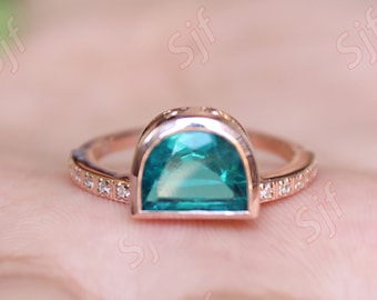 Unique 9x7mm D shape Stone Wedding Ring, Paraiba Tourmaline Engagement Ring For Her, Beautiful Women's Jewelry, Bezel Ring, Statement Ring