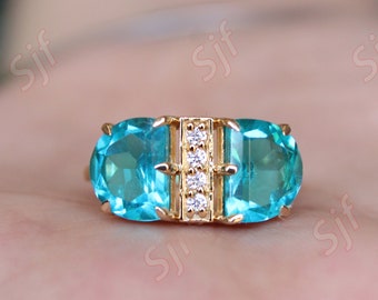 Paraiba Tourmaline Ring, Antique D shape Gemstone Engagement Ring, Gift For Birthday, Tourmaline Jewelry,  Double D stone Ring, Gift For Her