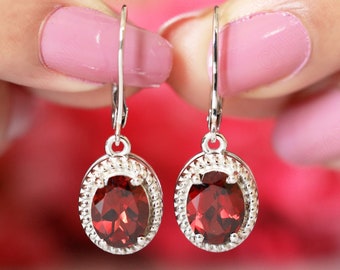 5.60ct, AAA Natural Red Garnet Earring, Dangle Earring, Vintage Art deco Red Stone Earring,  Lever Back Earring, Gift For Valentine Day