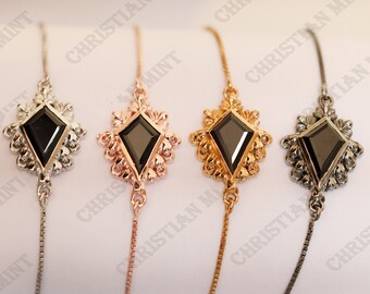 Kite Shape BLACK Onyx Bracelet, Engagement Bolo Chain Bracelet, 14K Rose Gold Slider Bracelet, Black Onyx Beautiful Bracelet, Christmas Gift