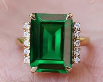 3.25cts Octagon Emerald Gemstone Wedding Ring, Green Gemstone Ring, Solitaire Ring, Bridal Wedding Engagement Ring For Her Emerald Ring
