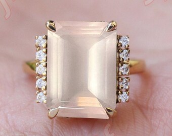 2.75cts Octagon Rose Quartz Gemstone Wedding Ring, Pink Gemstone Ring, Solitaire Ring, Bridal Wedding Engagement Ring Rose Quartz Ring