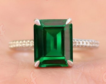 6.75cts Octagon Emerald Gemstone Wedding Ring, Green Gemstone Ring, Solitaire Ring, Bridal Wedding Engagement Ring For Her Emerald Ring