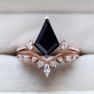 3,10 cts, AAA natuurlijke zwarte onyx edelsteen trouwringset voor bruiloft, vintage art-deco moissaniet ringset, zwarte stenen ringset voor haar.