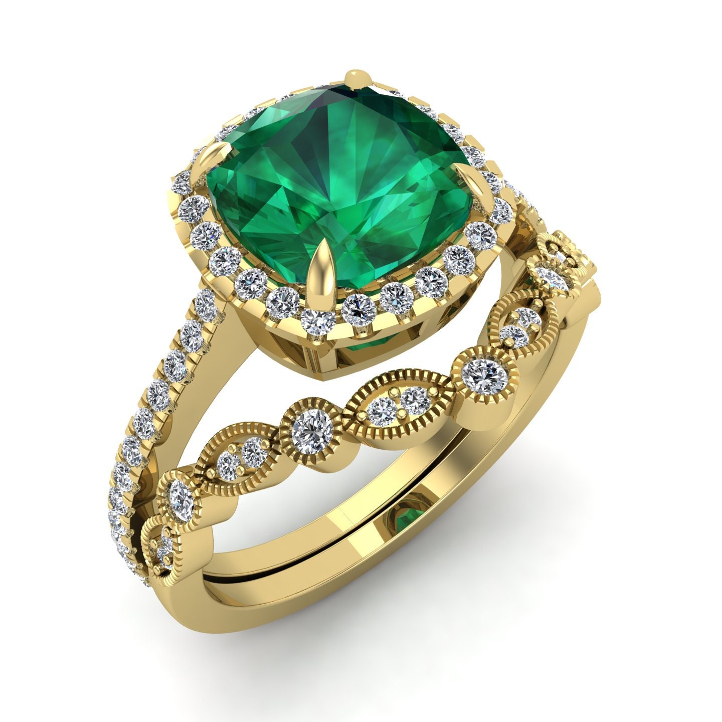 2.81ct Emerald Gemstone Engagement Ring set Green Stone Ring Etsy