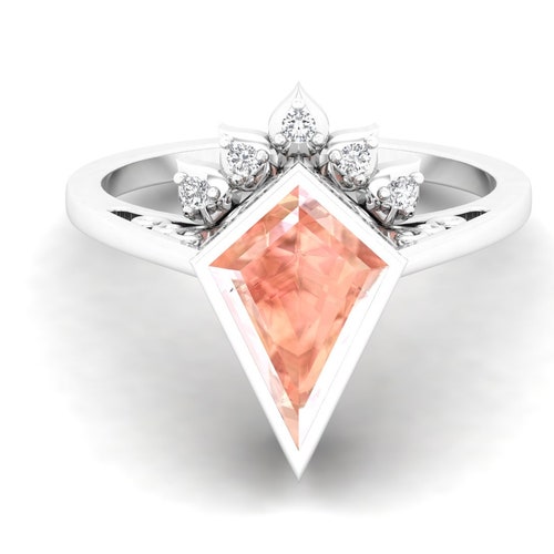 2.15cts Peach Morganite Gemstone Engagement Ring, Peach Stone Ring For Her, Vintage Art deco Bridal Moissanite Ring, Gift shops For Anniversary.