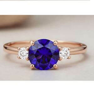 Lab erstellt Blauer Saphir Edelstein Verlobungsring Ehering Statement Ring Solitär Versprechensring 925 Silber 14K Weißgold Ring