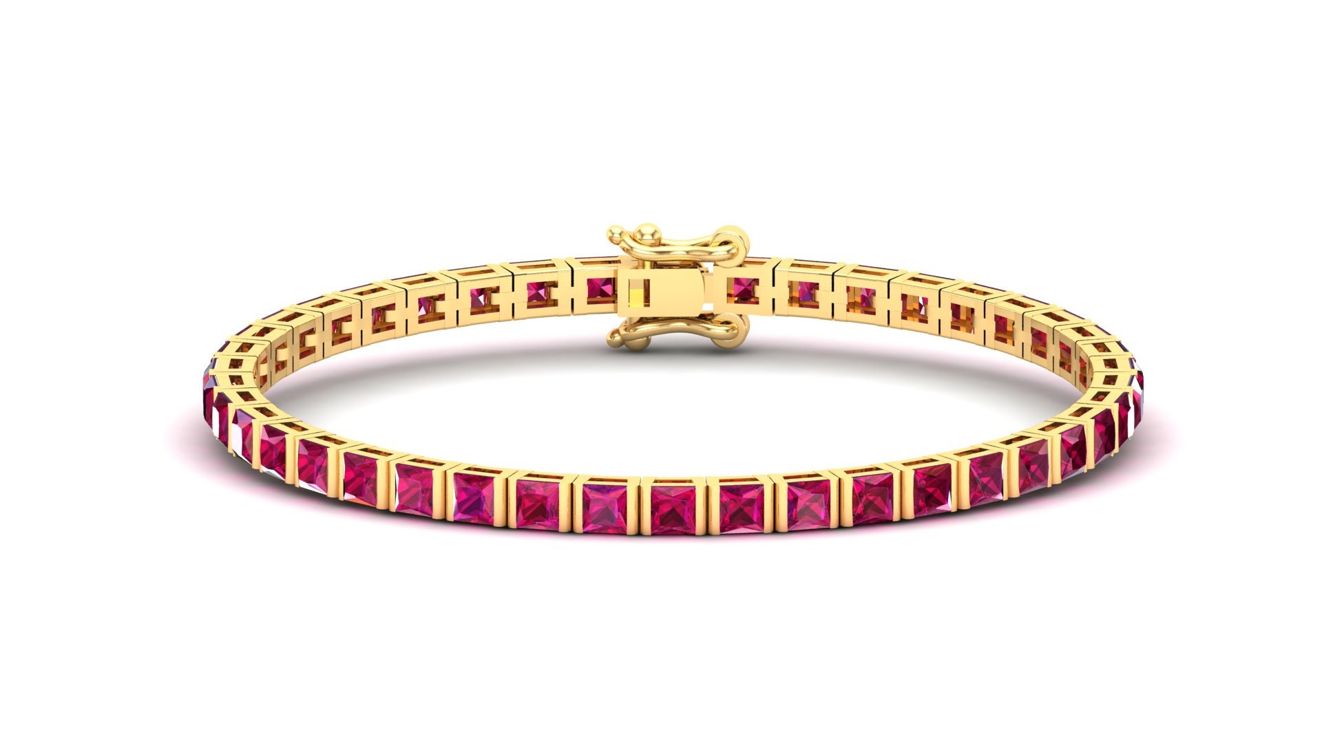 Square 3.00mm Ruby Women Tennis Bracelet in Silver With GB