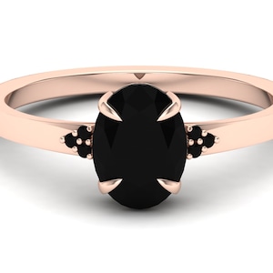 1.63ct Natural Black Onyx Gemstone Black Spinal in 14k Rose Gold-Plated Engagement Ring  Vintage Art Deco Unique Ring