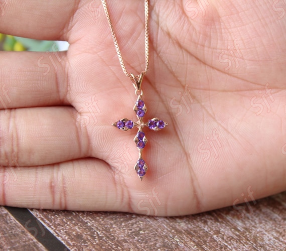 Cross Pendant: Natural Amethyst on Sterling Silver (18-inch Chain