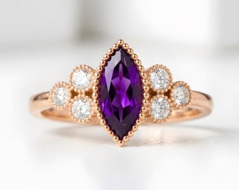 Amethyst Moissanite Ring, 925 Sterling Silver Rose Gold Ring, Engagement Wedding Statement Ring, Promise Ring Bride's Maid Ring