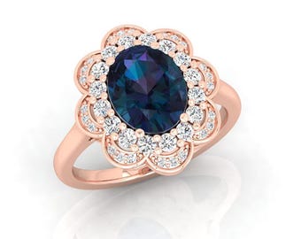 Custom 14K Solid Rose-Gold Alexandrite Ring for Sissy