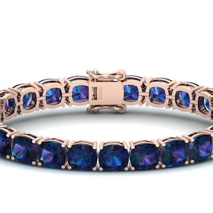 Cushion 7.00 Alexandrite Women Tennis Bracelet in Silver With GB lock, Gift For Wife, Unique Cushion Stone Bracelet, Antique Bracelet