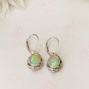 2.80 cts, AAA Natural Opal Gemstone Earring, Lever Back Earring, Oval Shape Opal Earring, Moissanite Earring, Christmas Gift For Love image 5