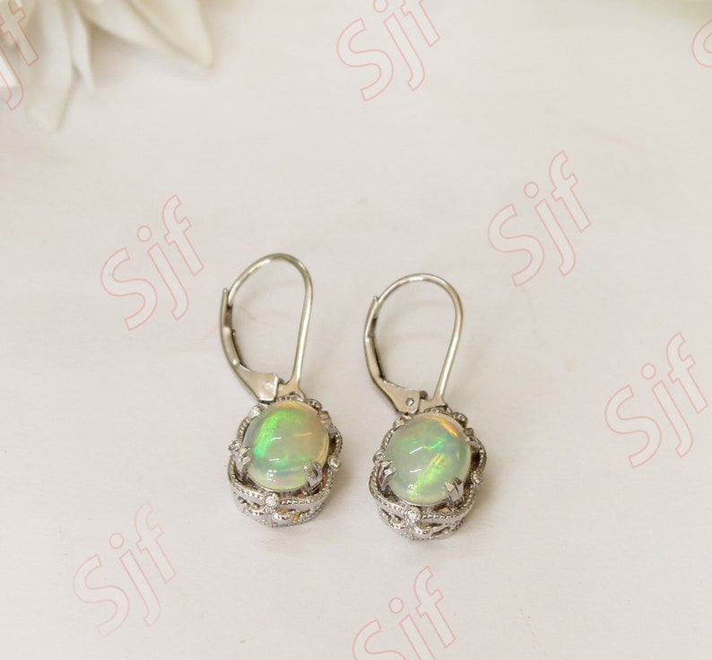 2.80 cts, AAA Natural Opal Gemstone Earring, Lever Back Earring, Oval Shape Opal Earring, Moissanite Earring, Christmas Gift For Love image 5