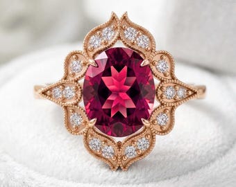 925 Sterling Silver Ruby Ring Rose Gold Plated Moissanite Ring Engagement Wedding Ring Statement Ring Gift for Her Anniversary