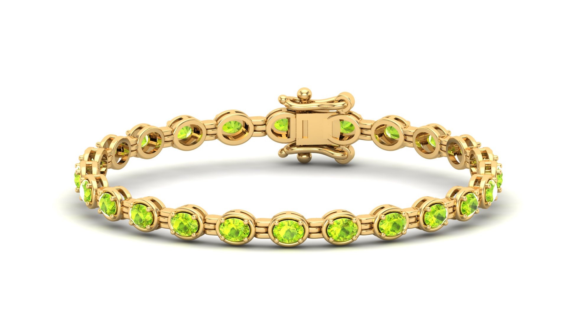 オーバル 4 x 3 mm 天然ペリドットブレスレット、アンティーク 925