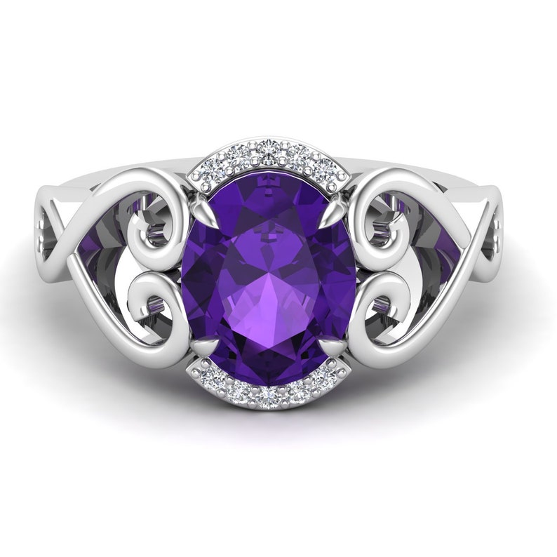2.40ct Natural Amethyst Gemstone Engagement Ring Ring For Valentine Wife Split Shank Ring Bridal Moissanite Ring Vintage Art deco Ring