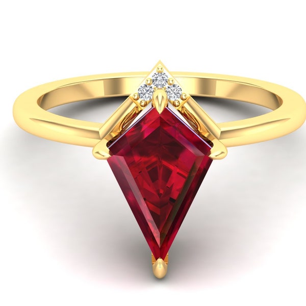 2.10cts Ruby Gemstone Engagement Ring, kite Shape Stone Ring For Her, July Birthstone Rig, Best Vibe Ring For Her, Antique Ring.