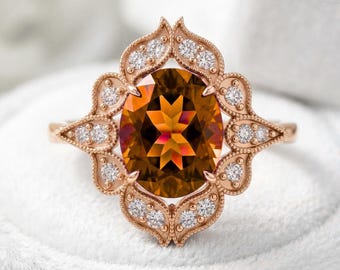 925 Sterling Silver Citrine Ring Rose Gold Plated Moissanite Ring Engagement Wedding Ring Statement Ring Gift for Her Anniversary