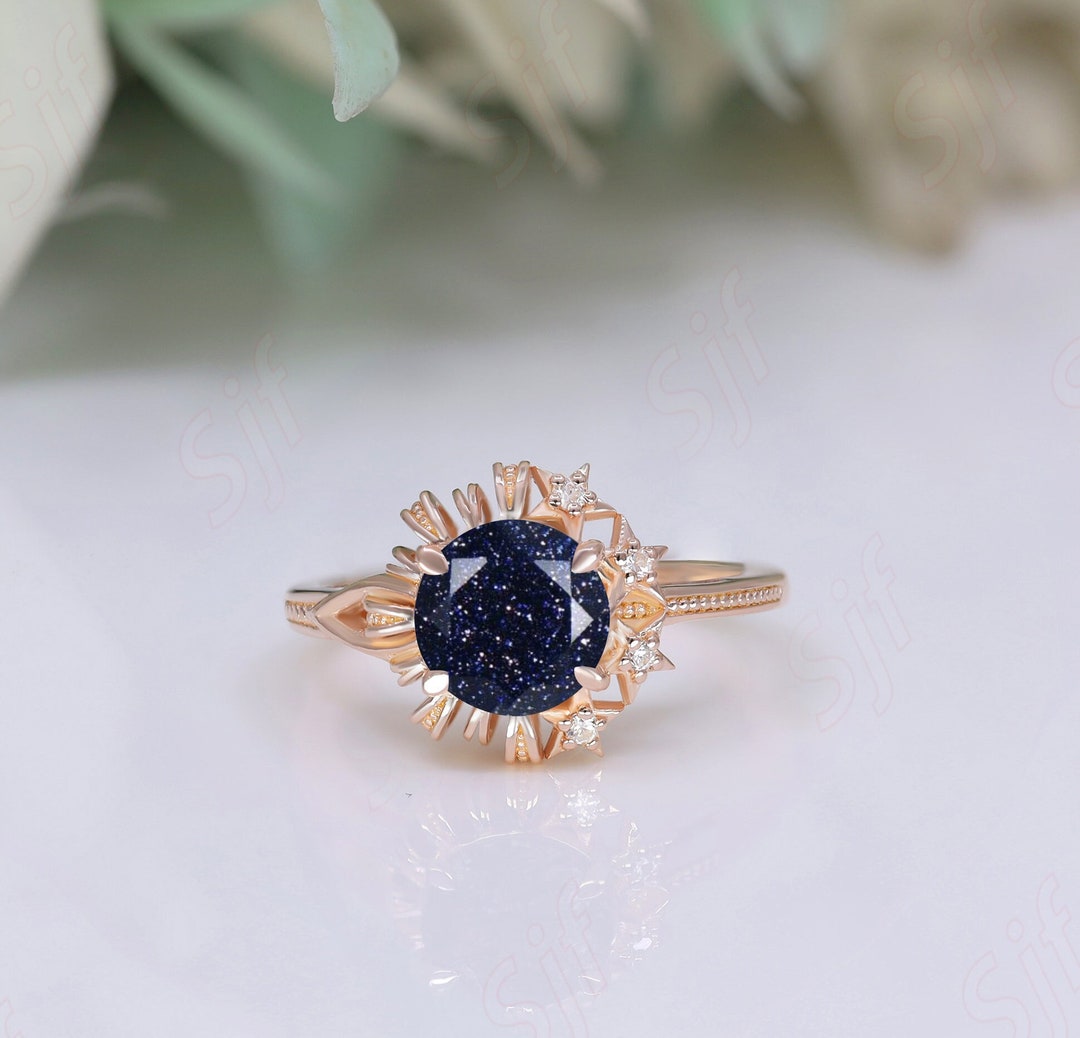 Natural Blue Sandstone Gemstone 14K Rose Gold Plated 925 Silver ...