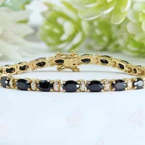 Oval 6x4mm Natural Black Onyx Women Tennis Bracelet in Silver With GB lock,  Handmade Bracelet, Beautiful Unique Bracelet, Gift For Birthday