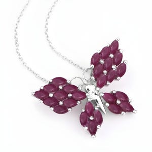 3.12 Karat Echter Rubin 925 Sterling Silber Anhänger, Jubiläumsgeschenk, handgemachte Halskette, Geburtstagsgeschenk Schmetterling Anhänger