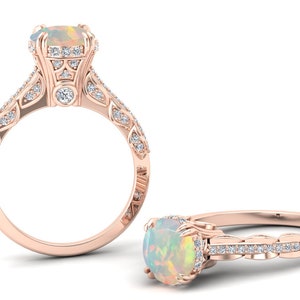 Ethiopian Opal Bridal Ring - Vintage Art Deco Style