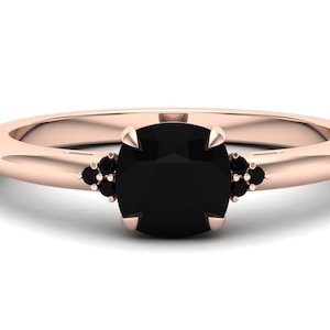 1.17ct Natural Black Onyx & Black Spinal in 14K Rose Gold Plated Engagement Ring, Antique Ring, Vintage Art deco Ring, Gift For Women, Love