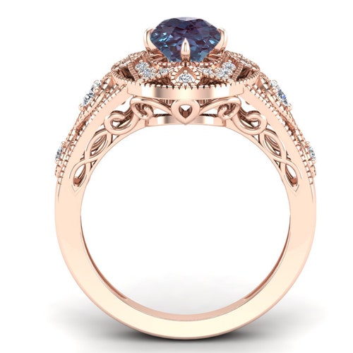1.45ct, Lab Created Alexandrite Gemstone Engagement Ring, Vintage Art deco Bridal Moissanite Ring, Bridal Halo Ring, Gift for shops Wife, Birthday
