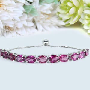 Natural Rhodolite Garnet Bracelet, 925 Sterling Silver Tie Adjustable Bracelet, Women&#39;s Jewelry, Birthstone Bracelet With Slider Bolo Lock
