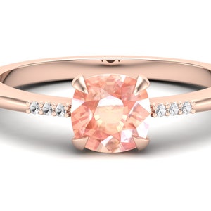 1.19 ct AAA Peach Morganite & Moissanite in 14K Rose Gold-Plated Engagement Ring, Vintage Art deco Solitaire Ring, Christmas Gift For Woman