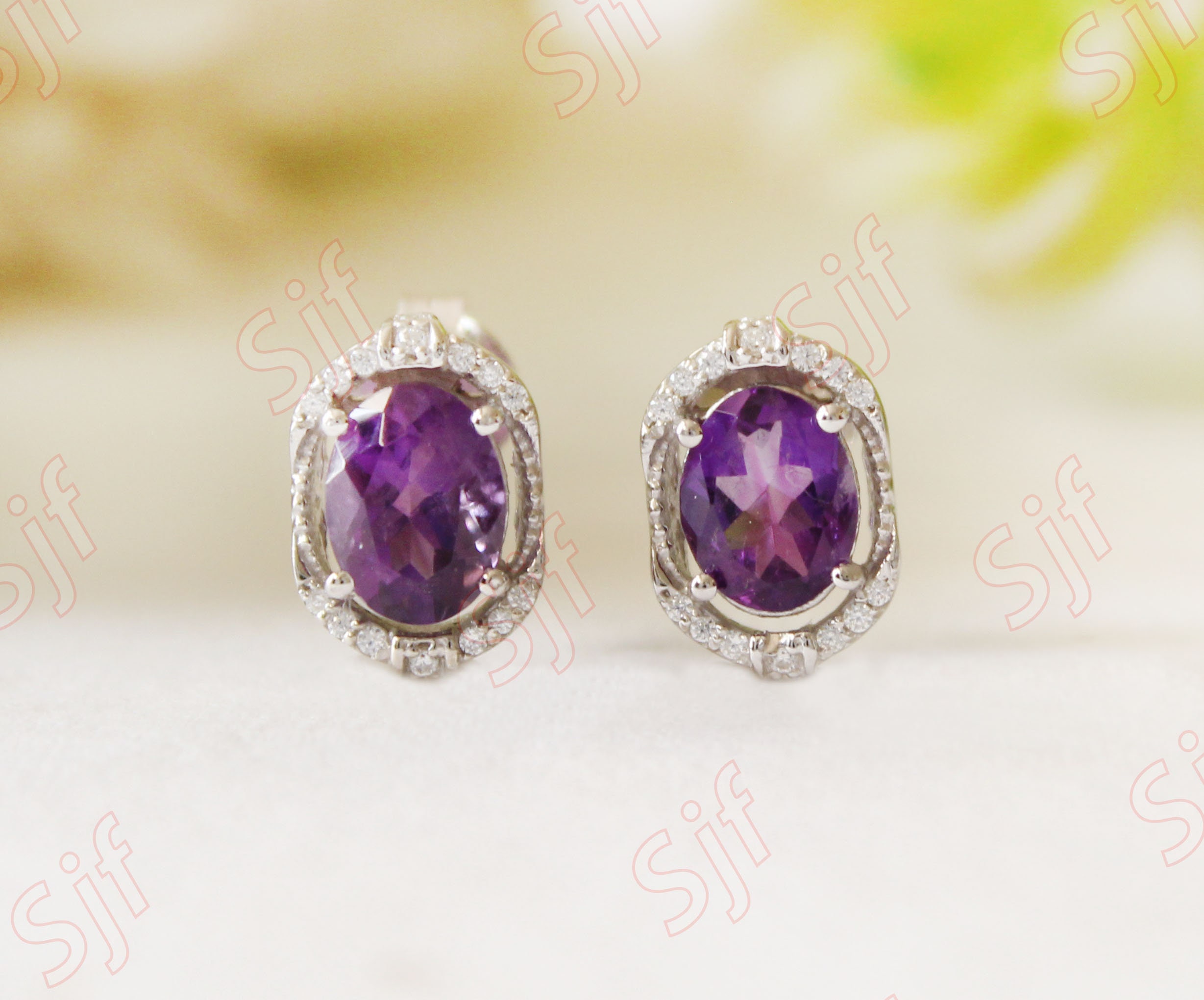 Boucles D'oreilles En Argent Massif 925 Avec Améthyste Naturelle Ovale 23x14x8 Mm - Fabriqué En France - Neuf Avec étiquettes