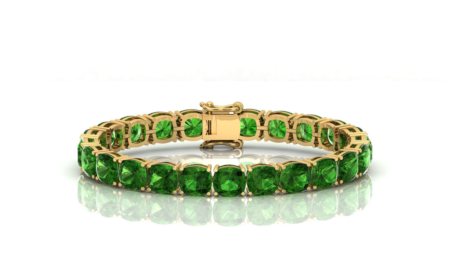 Cushion 7mm Chrome Diopside Women Tennis Bracelet in Silver With