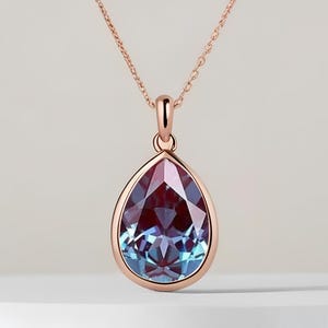 Alexandrite Pendant 18 Inch Cable Chain With Spring Lock 925 Silver 14K Rose Gold Necklace Birthday Anniversary Gift Graduation Gift
