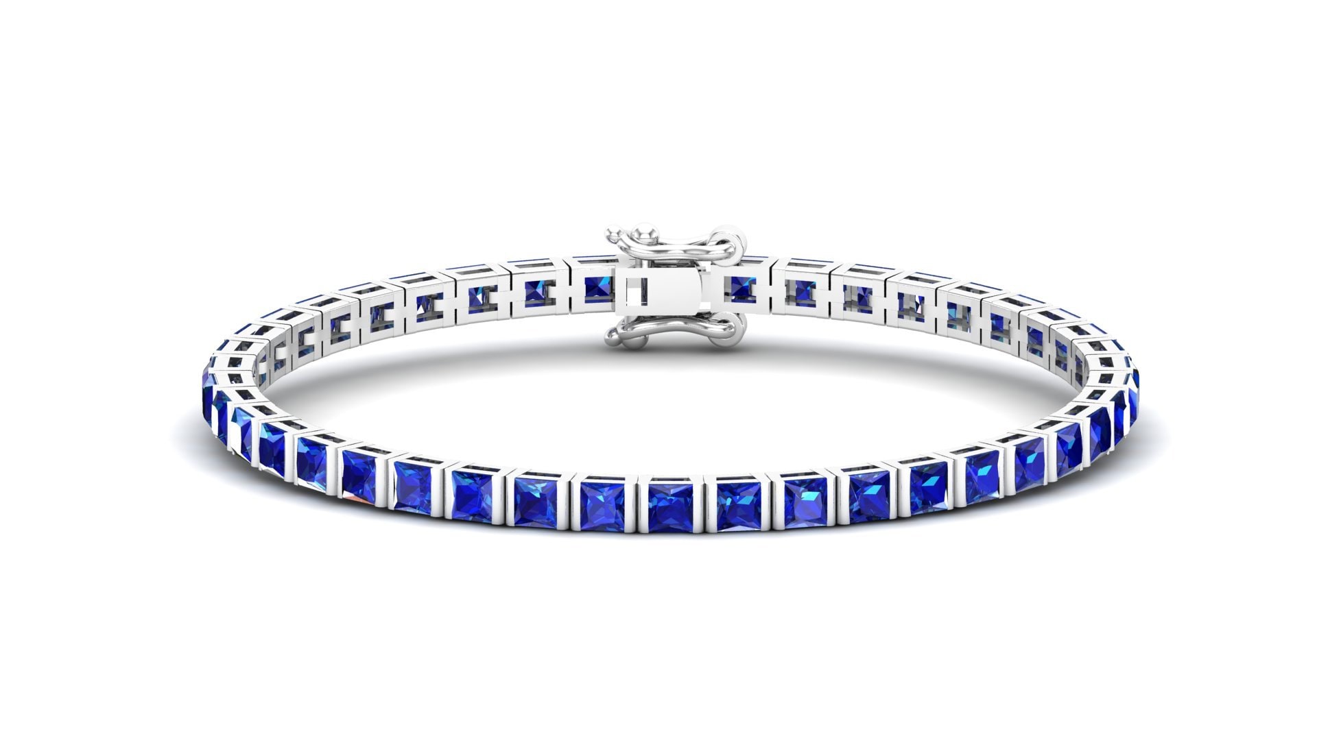 【HYERES LOR】24FW★ Silver Square Channel Tennis Bracelet Square 3.00mm Blue Sapphire Women Tennis Bracelet in Silver