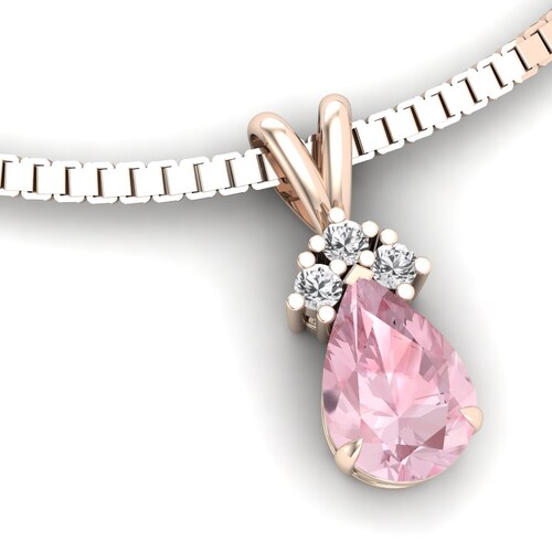 1.30 Cts Pink Morganite Pendant 18 Inch Box Chain Pendant Pink stone Pendant Gift for Love Moissanite Pendant Christmas Gift shops for anniversary