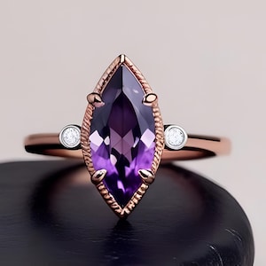 Marquise Amethyst Ring 925 Silver 14K Rose Gold  Engagement Ring Wedding Ring Bridal Ring Promise Ring Statement Ring Birthday Gift