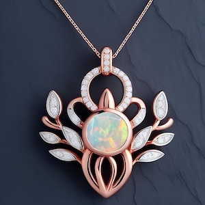 Opal Pendant 18 Inch Cable Chain With Spring Lock 925 Silver 14K Rose Gold Necklace Birthday Gift Anniversary Gift Graduation Gift