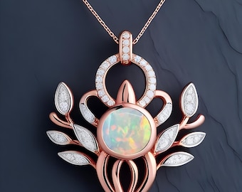 Ethiopian Opal Pendant Necklace: 925 Silver with 14K Rose Gold Chain