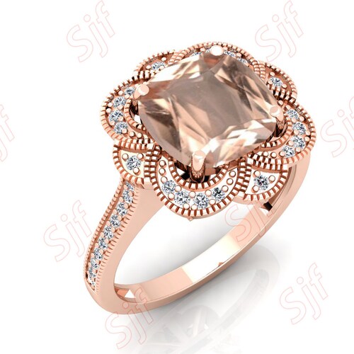 Morganite Wedding Ring, Antique Cushion Shaped Peach Morganite Engagement Ring For her, Gift For Women, Morganite shops Birthstone Jewelry Gift
